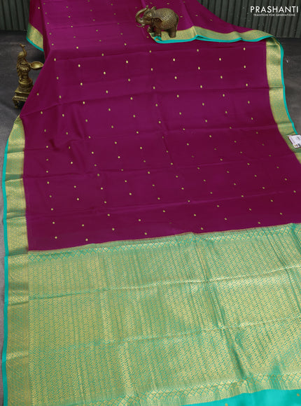 Pure mysore silk saree pink and teal green with zari woven buttas and zari woven border