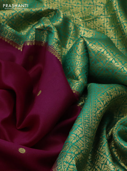 Pure mysore silk saree pink and teal green with zari woven buttas and zari woven border