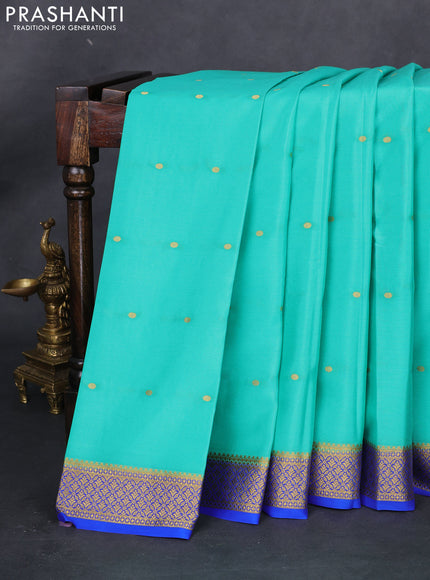Pure mysore silk saree teal green and royal blue with zari woven buttas and zari woven border