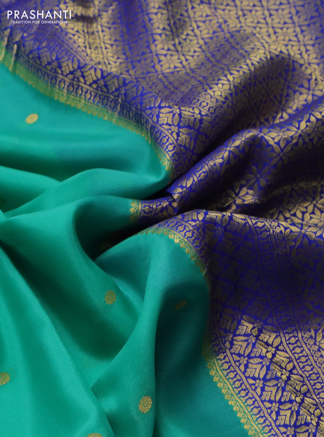 Pure mysore silk saree teal green and royal blue with zari woven buttas and zari woven border