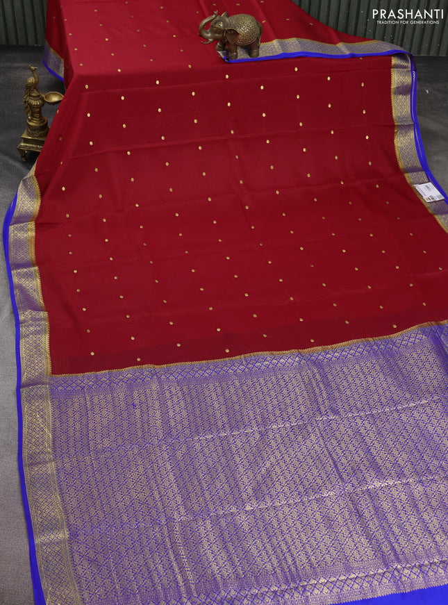 Pure mysore silk saree red and blue with zari woven buttas and zari woven border