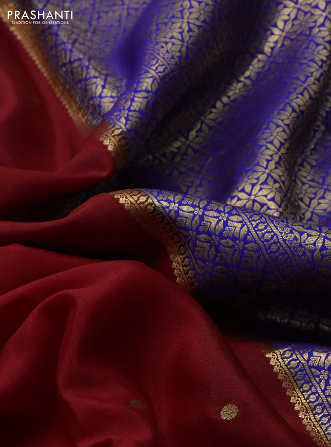 Pure mysore silk saree red and blue with zari woven buttas and zari woven border