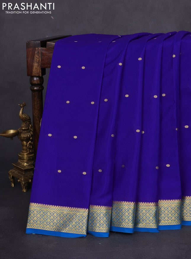 Pure mysore silk saree royal blue and cs blue with zari woven buttas and zari woven border