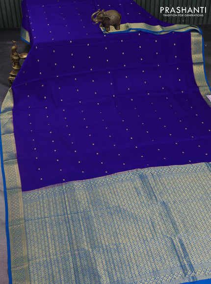 Pure mysore silk saree royal blue and cs blue with zari woven buttas and zari woven border