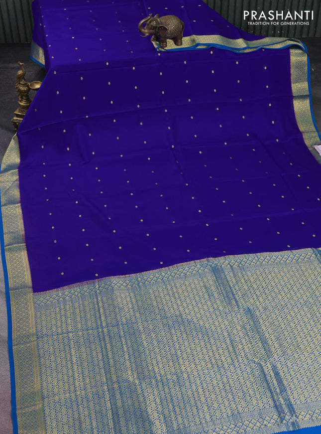 Pure mysore silk saree royal blue and cs blue with zari woven buttas and zari woven border