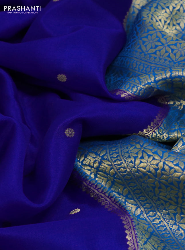 Pure mysore silk saree royal blue and cs blue with zari woven buttas and zari woven border