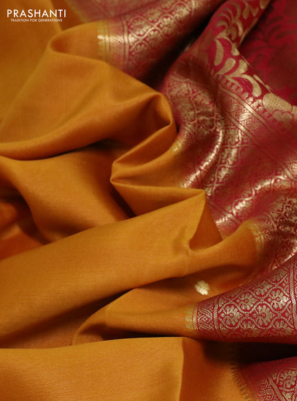 Pure mysore silk saree mustard yellow and red with zari woven buttas and zari woven border