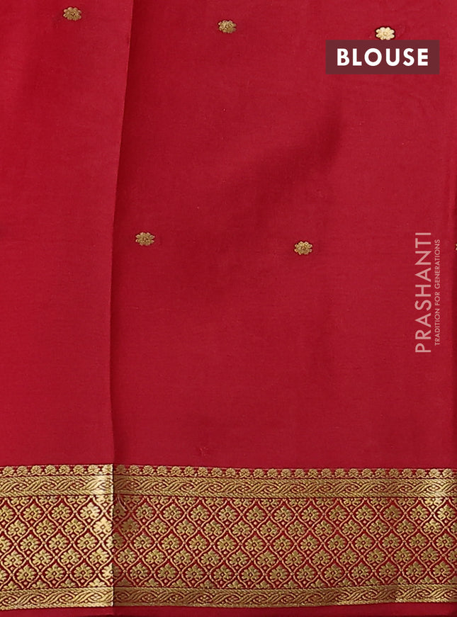 Pure mysore silk saree mustard yellow and red with zari woven buttas and zari woven border