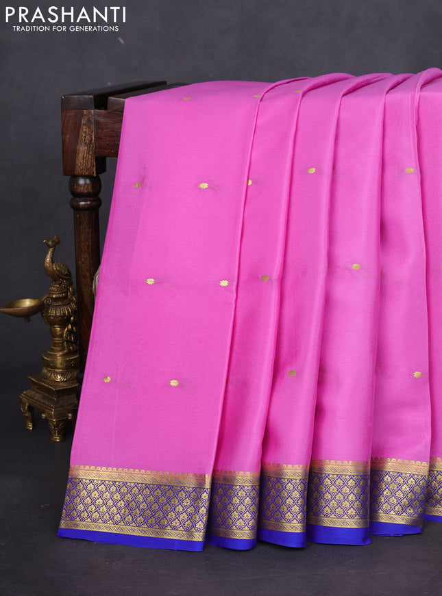 Pure mysore silk saree light pink and blue with zari woven buttas and zari woven border