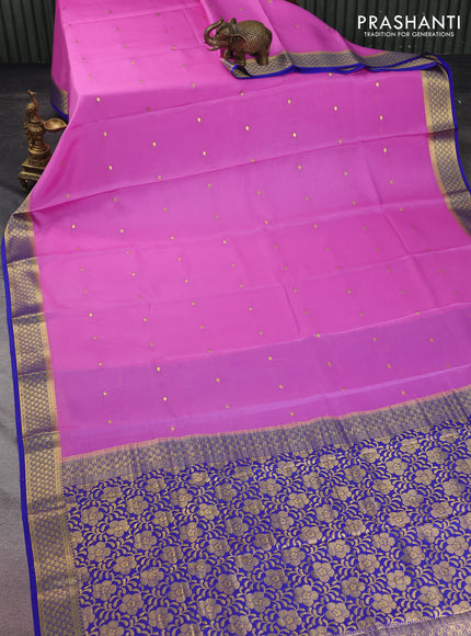 Pure mysore silk saree light pink and blue with zari woven buttas and zari woven border
