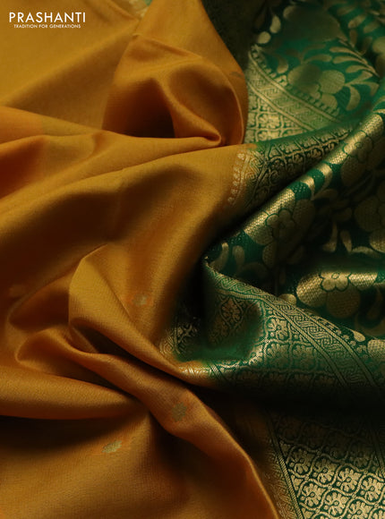 Pure mysore silk saree mustard yellow and green with zari woven buttas and zari woven border
