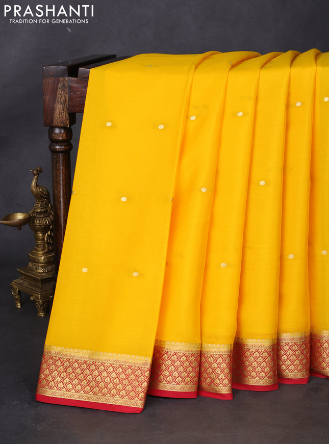 Pure mysore silk saree mango yellow and red with zari woven buttas and zari woven border