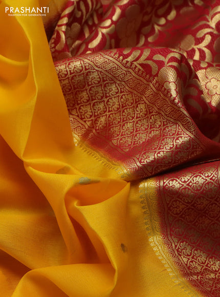 Pure mysore silk saree mango yellow and red with zari woven buttas and zari woven border