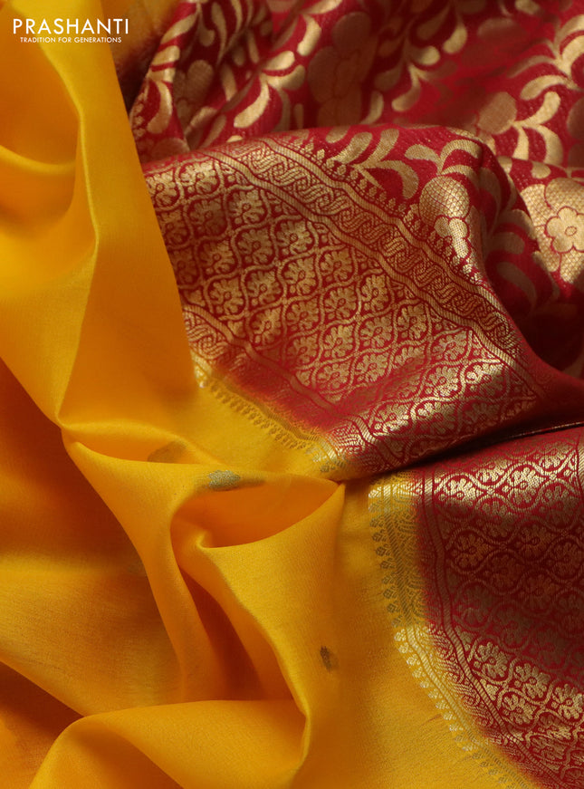 Pure mysore silk saree mango yellow and red with zari woven buttas and zari woven border