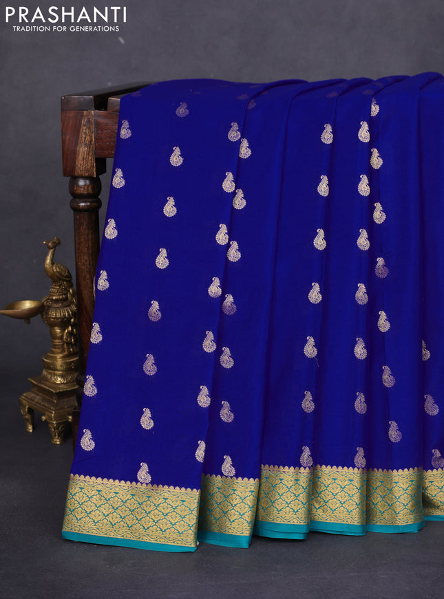 Pure mysore silk saree royal blue and teal green with annam zari woven buttas and zari woven border