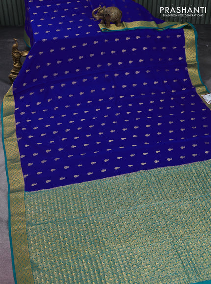 Pure mysore silk saree royal blue and teal green with annam zari woven buttas and zari woven border