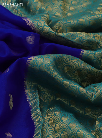 Pure mysore silk saree royal blue and teal green with annam zari woven buttas and zari woven border