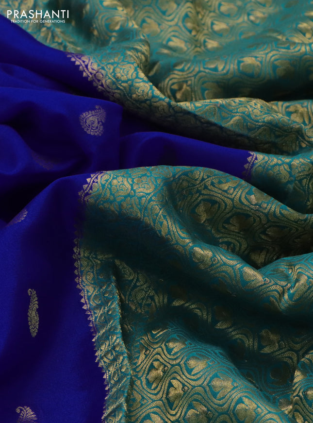 Pure mysore silk saree royal blue and teal green with annam zari woven buttas and zari woven border