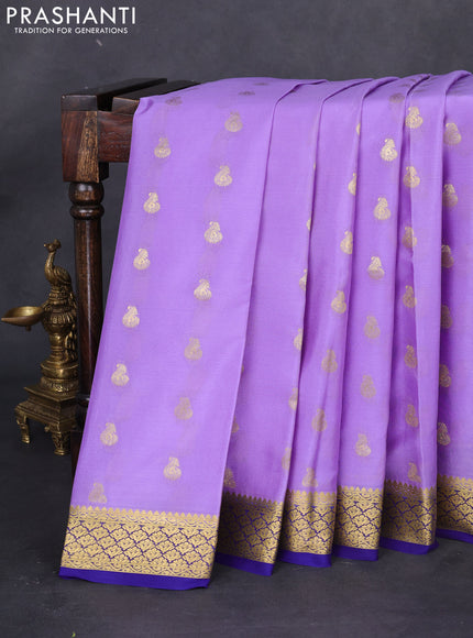 Pure mysore silk saree lavender and blue with allover zari woven buttas and zari woven border