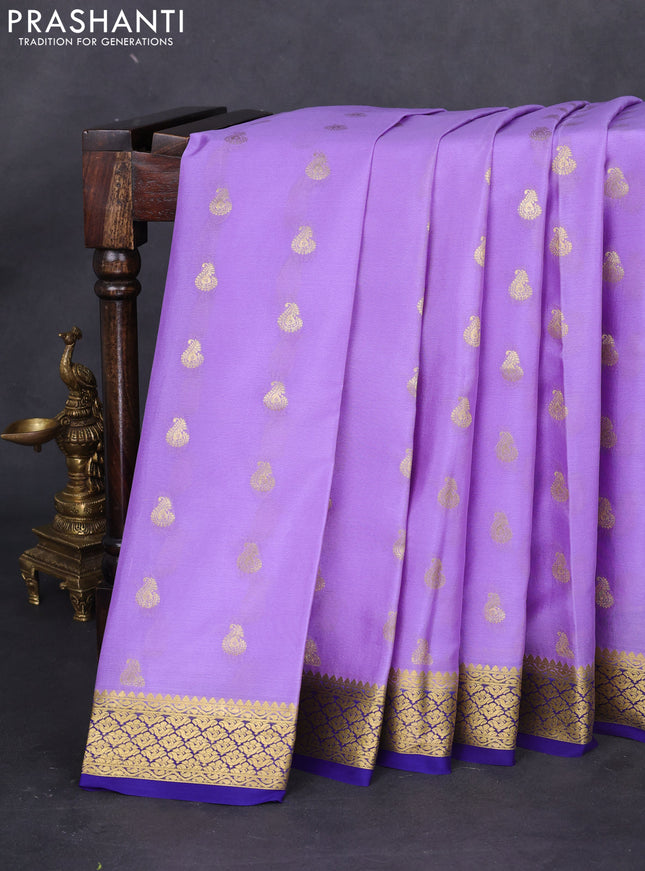 Pure mysore silk saree lavender and blue with allover zari woven buttas and zari woven border