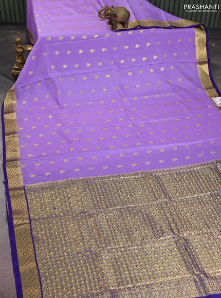 Pure mysore silk saree lavender and blue with allover zari woven buttas and zari woven border