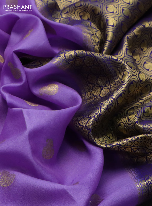Pure mysore silk saree lavender and blue with allover zari woven buttas and zari woven border