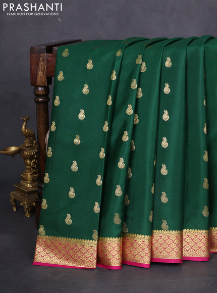 Pure mysore silk saree green and pink with allover zari woven buttas and zari woven border