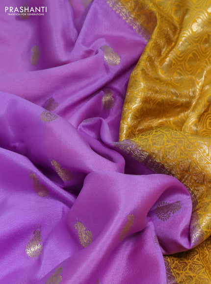 Pure mysore silk saree lavender and yellow with allover zari woven buttas and zari woven border