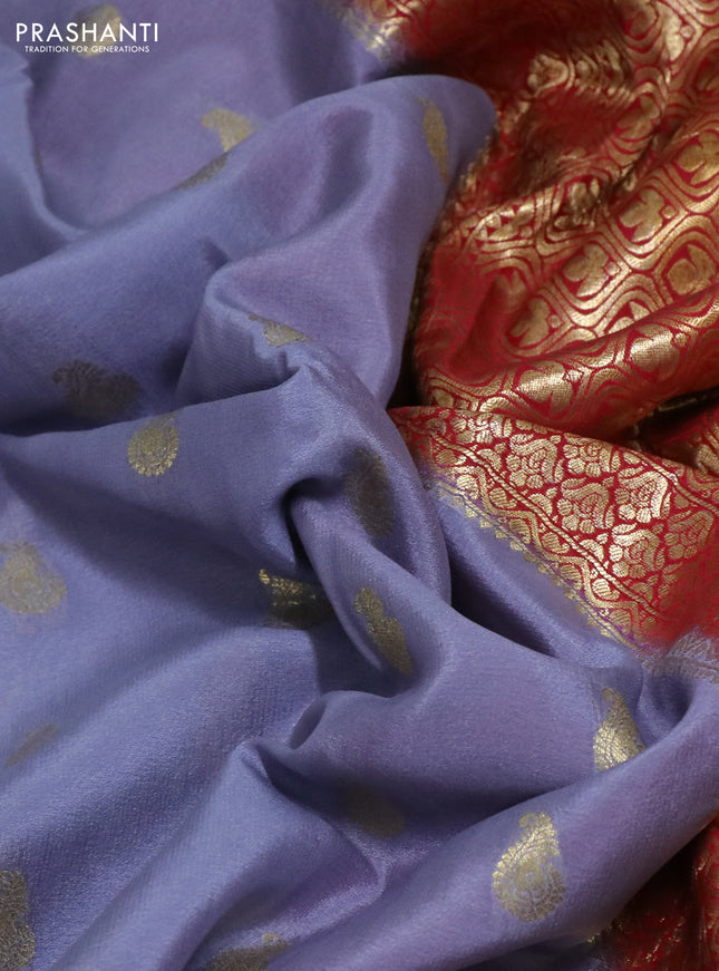 Pure mysore silk saree grey and red with allover zari woven buttas and zari woven border