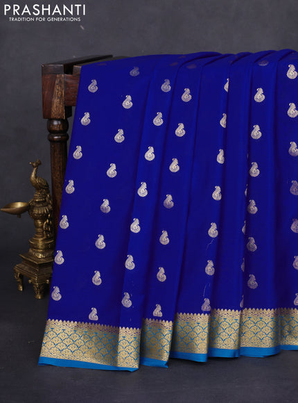 Pure mysore silk saree royal blue and cs blue with allover zari woven buttas and zari woven border