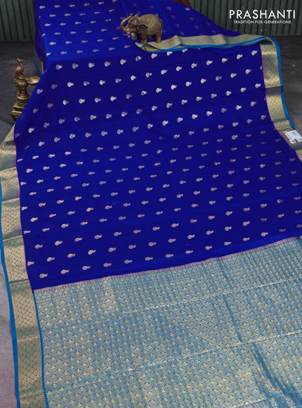 Pure mysore silk saree royal blue and cs blue with allover zari woven buttas and zari woven border