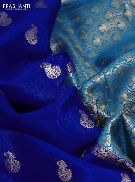 Pure mysore silk saree royal blue and cs blue with allover zari woven buttas and zari woven border