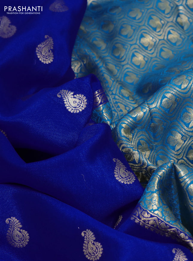 Pure mysore silk saree royal blue and cs blue with allover zari woven buttas and zari woven border