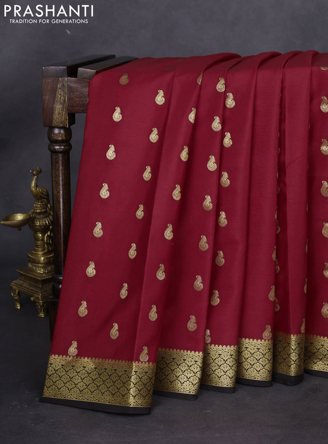 Pure mysore silk saree red and black with allover zari woven buttas and zari woven border