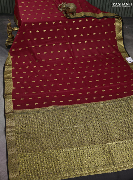 Pure mysore silk saree red and black with allover zari woven buttas and zari woven border