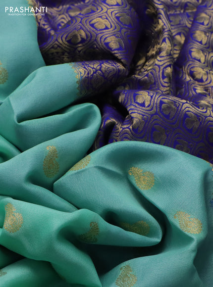 Pure mysore silk saree teal blue and blue with allover zari woven buttas and zari woven border