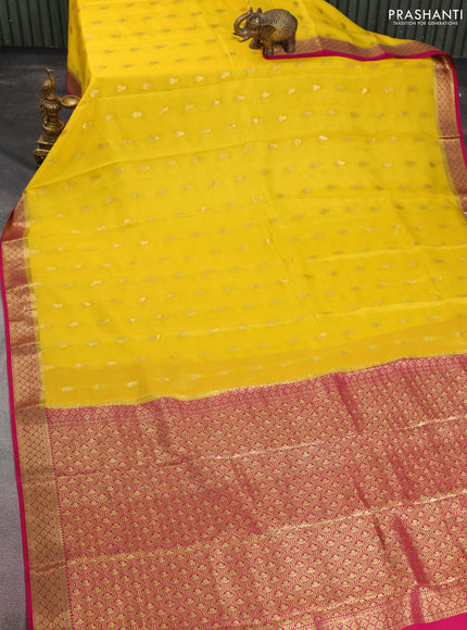 Pure mysore silk saree yellow and pink with allover zari woven buttas and zari woven border
