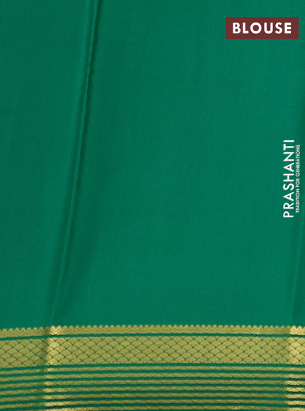 Pure mysore silk saree magenta pink and green with plain body and zari woven border