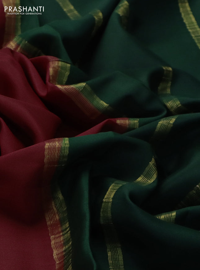 Pure mysore silk saree maroon and green with plain body and zari woven border