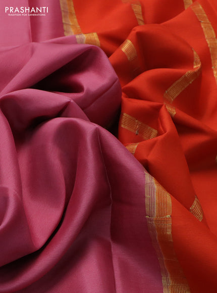 Pure mysore silk saree pastel pink and orange with plain body and zari woven border