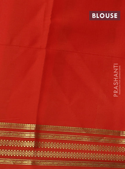 Pure mysore silk saree pastel pink and orange with plain body and zari woven border
