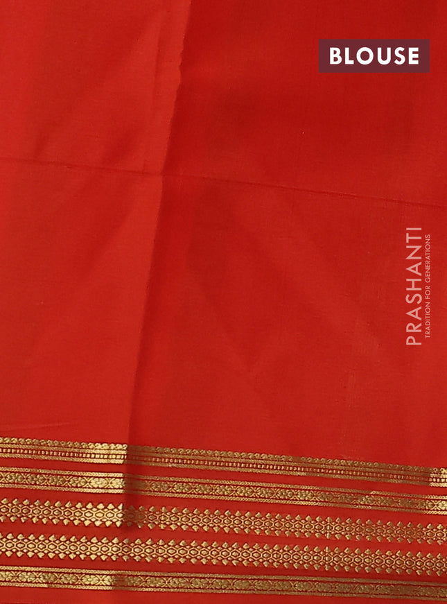 Pure mysore silk saree pastel pink and orange with plain body and zari woven border