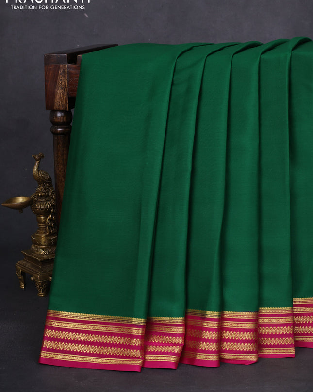 Pure mysore silk saree green and pink with plain body and zari woven border
