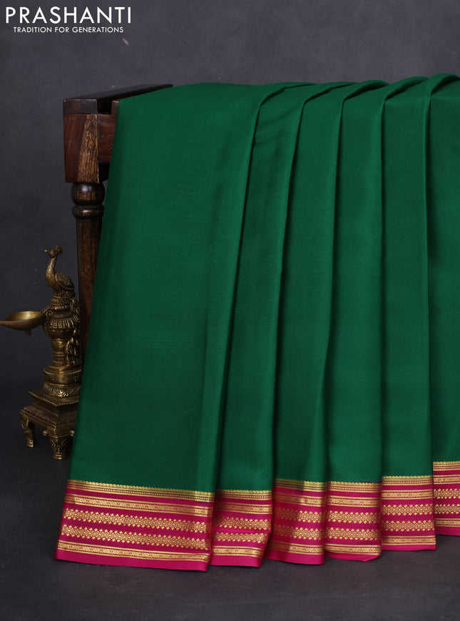 Pure mysore silk saree green and pink with plain body and zari woven border