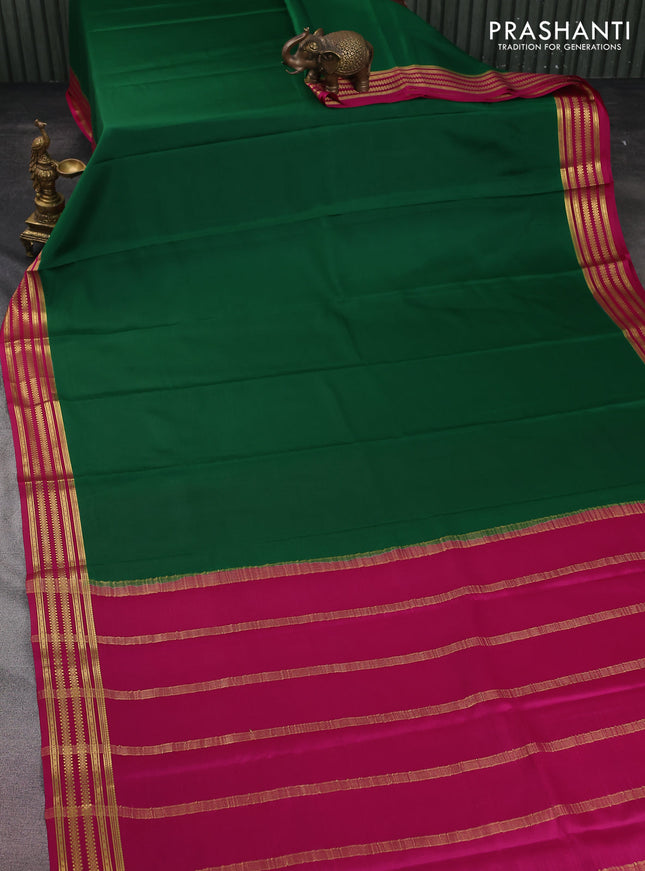 Pure mysore silk saree green and pink with plain body and zari woven border
