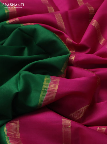 Pure mysore silk saree green and pink with plain body and zari woven border