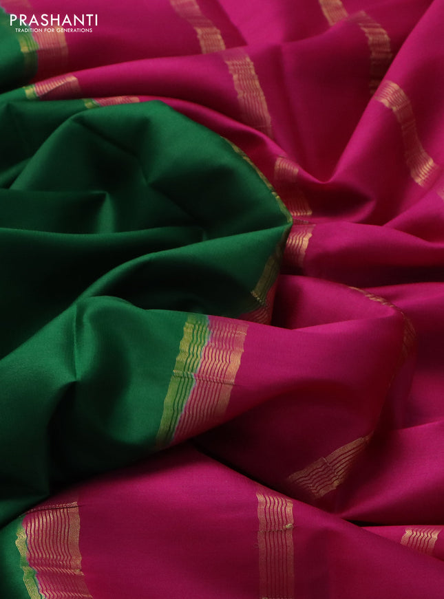 Pure mysore silk saree green and pink with plain body and zari woven border