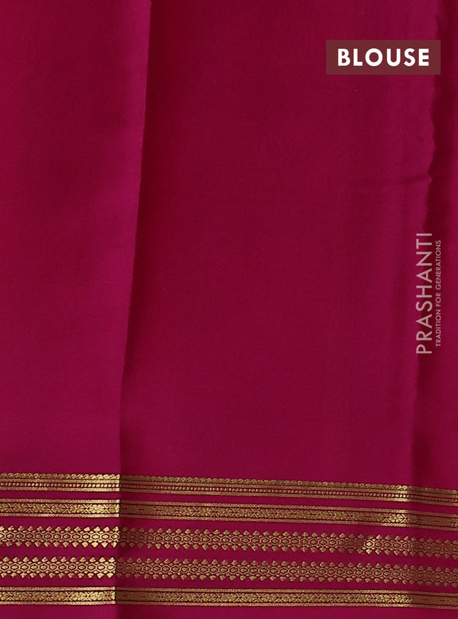 Pure mysore silk saree green and pink with plain body and zari woven border
