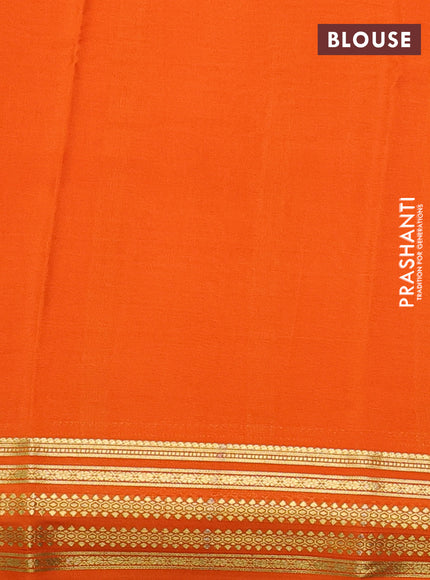 Pure mysore silk saree maroon and orange with plain body and zari woven border