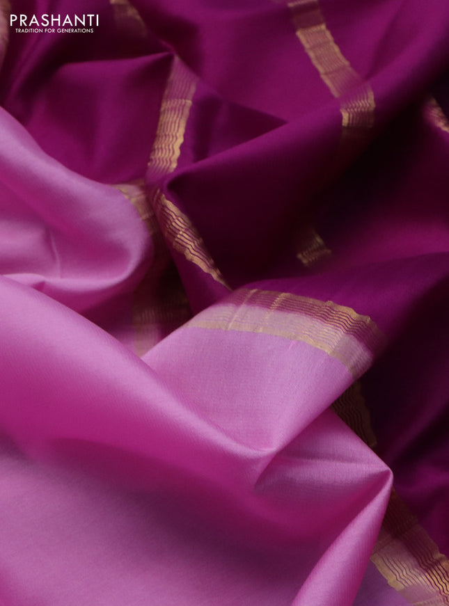 Pure mysore silk saree light pink and purple with plain body and zari woven border